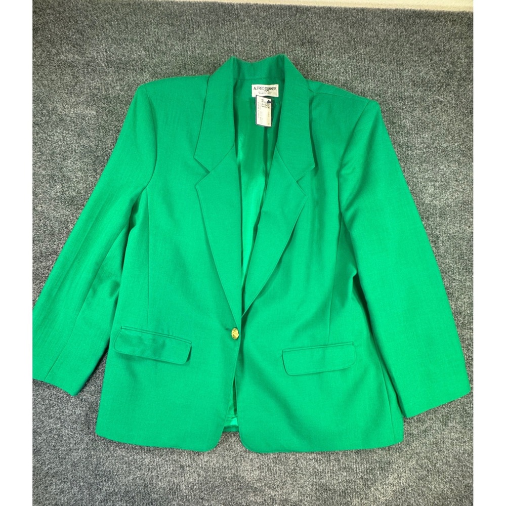 Vintage Alfred‎ Dunner Green Blazer Women Size 14 Gold Button 80s 90s Jacket